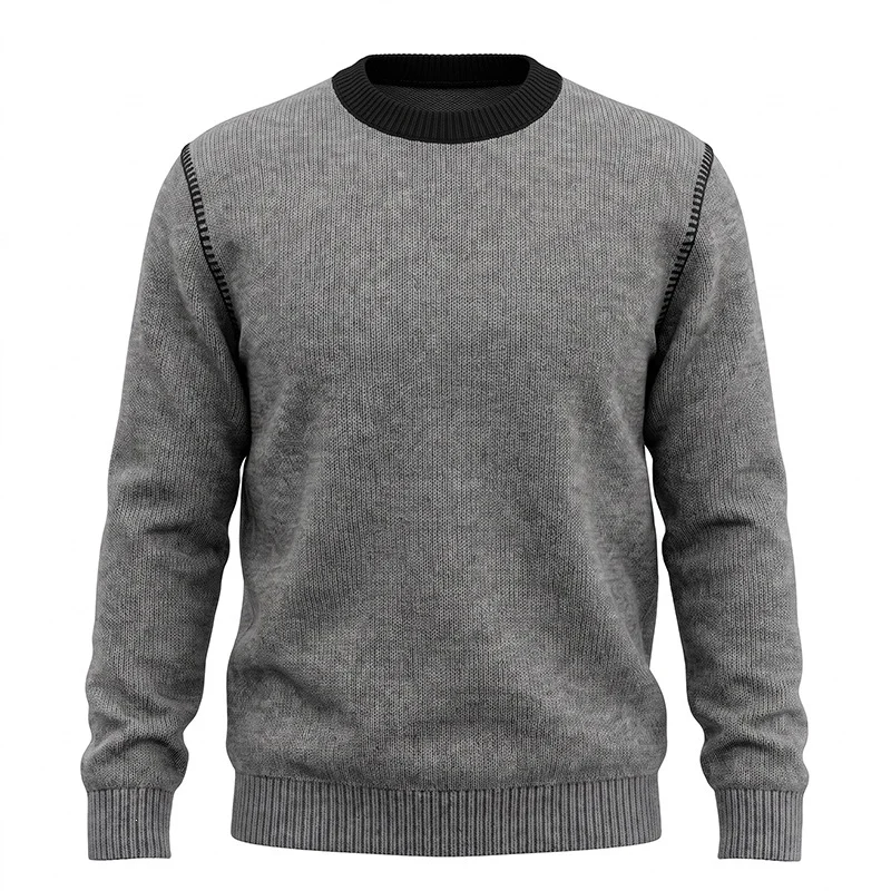 Double Zipper Round Neck Long Sleeve Sweater Men — image 5