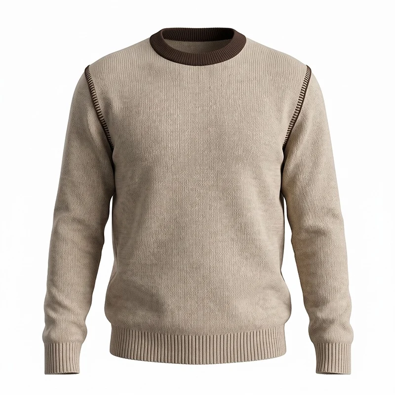 Double Zipper Round Neck Long Sleeve Sweater Men — image 4