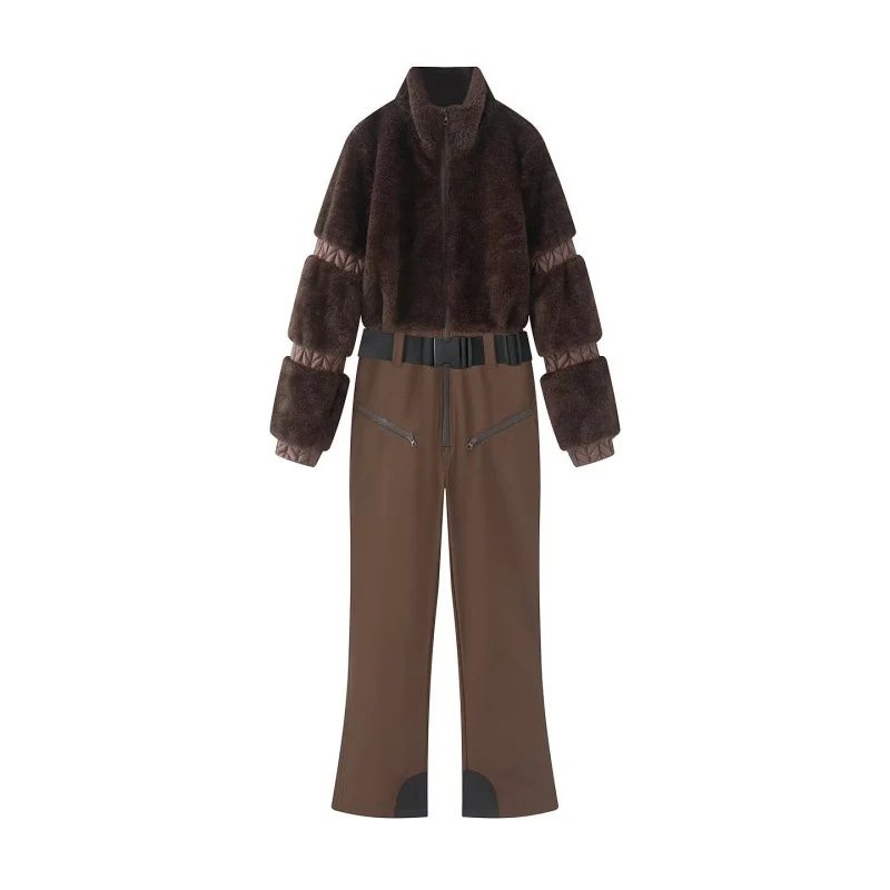 Down-filled Fur Patchwork Zip-up Thickened Fluffy Ski Jumpsuit — image 2