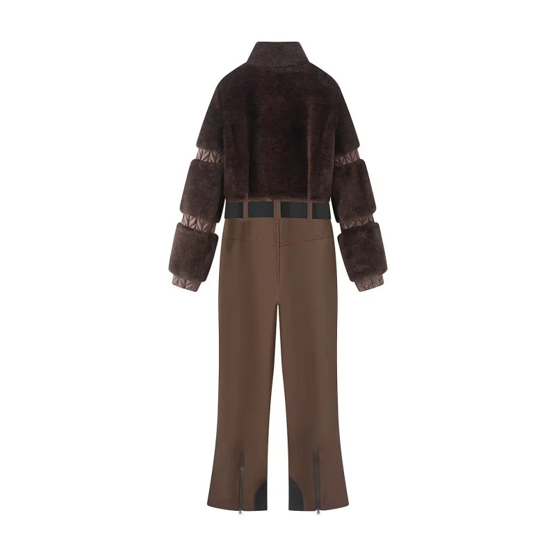 Down-filled Fur Patchwork Zip-up Thickened Fluffy Ski Jumpsuit — image 3