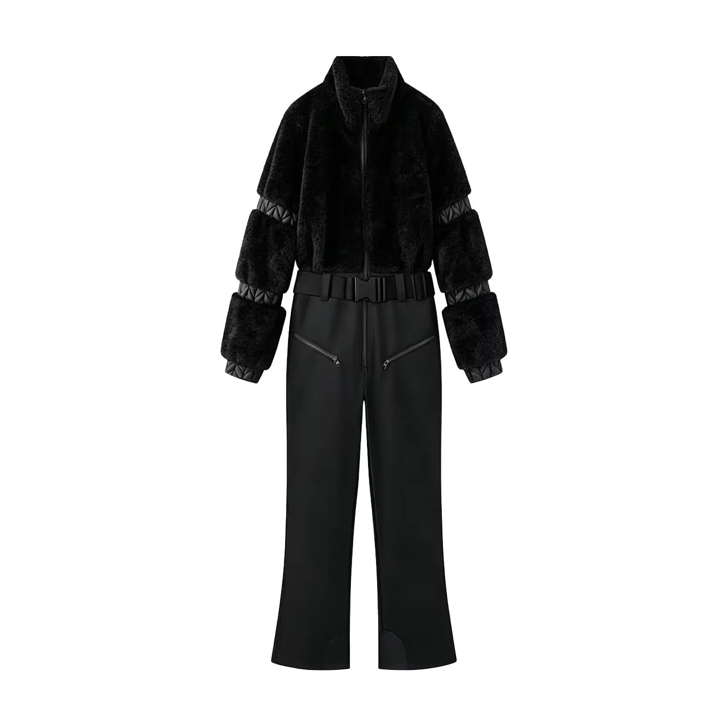 Down-filled Fur Patchwork Zip-up Thickened Fluffy Ski Jumpsuit — image 4