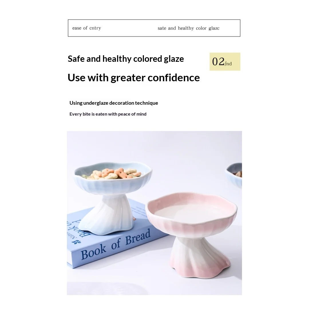 Dress-shaped Gradient Ceramic Elevated Pet Water & Food Bowl For Cats Dogs — image 7