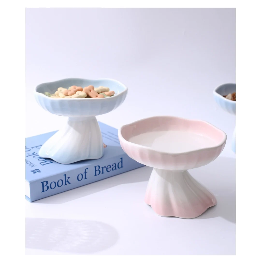 Dress-shaped Gradient Ceramic Elevated Pet Water & Food Bowl For Cats Dogs — image 9