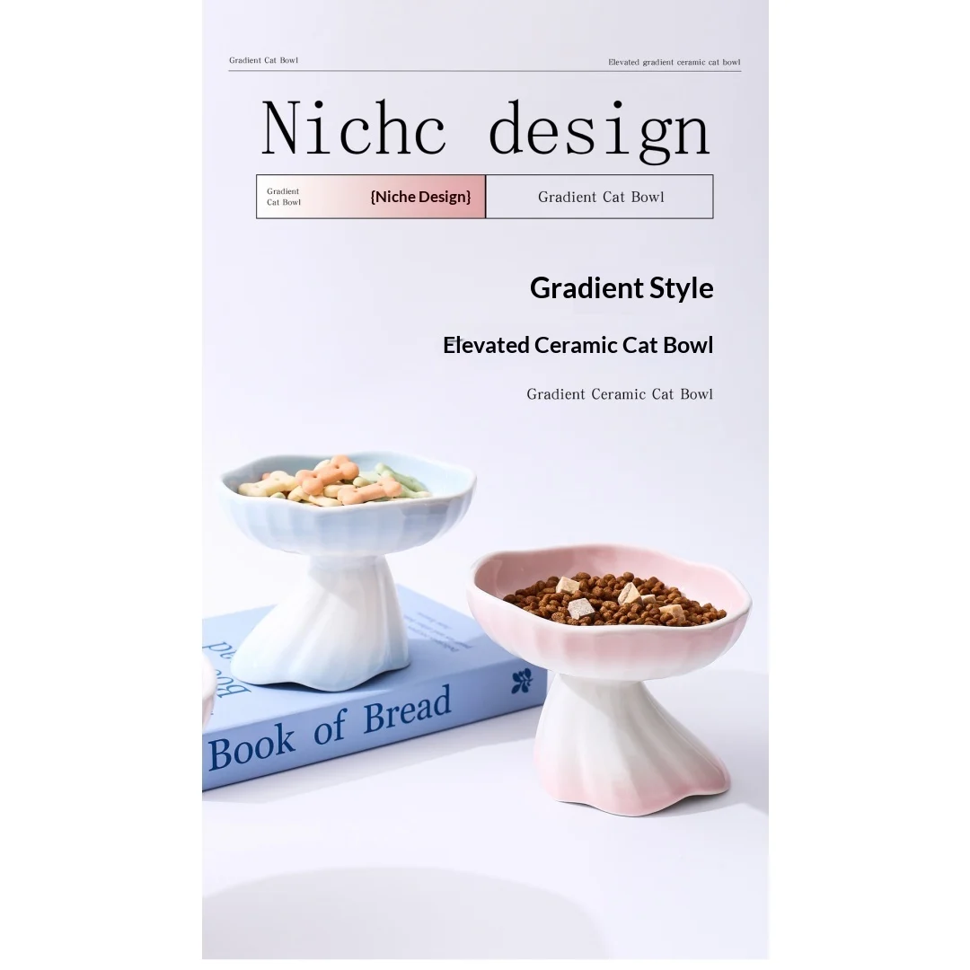 Dress-shaped Gradient Ceramic Elevated Pet Water & Food Bowl For Cats Dogs — image 13