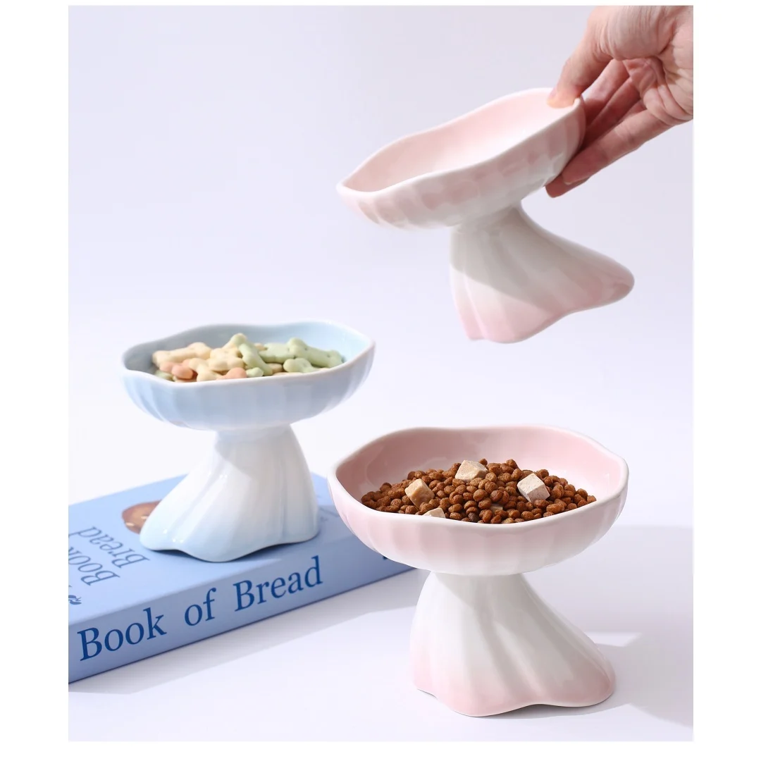 Dress-shaped Gradient Ceramic Elevated Pet Water & Food Bowl For Cats Dogs — image 3