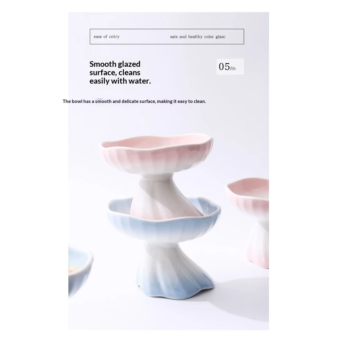 Dress-shaped Gradient Ceramic Elevated Pet Water & Food Bowl For Cats Dogs — image 19