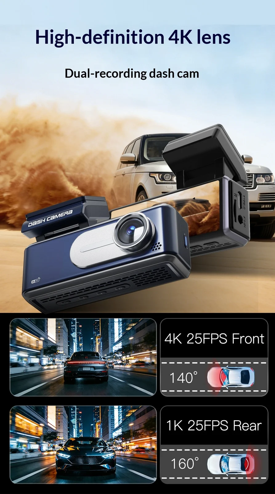 Dual-camera High-definition 4K Car Dashcam With Recording Function — image 2