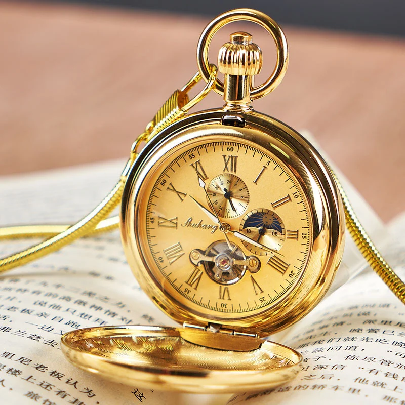 Dual-display Folding Cover Sun-moon-star Automatic Mechanical Pocket Watch — image 6