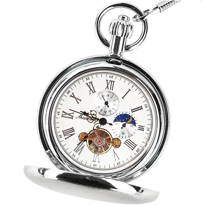 Dual-display Folding Cover Sun-moon-star Automatic Mechanical Pocket Watch — image 1