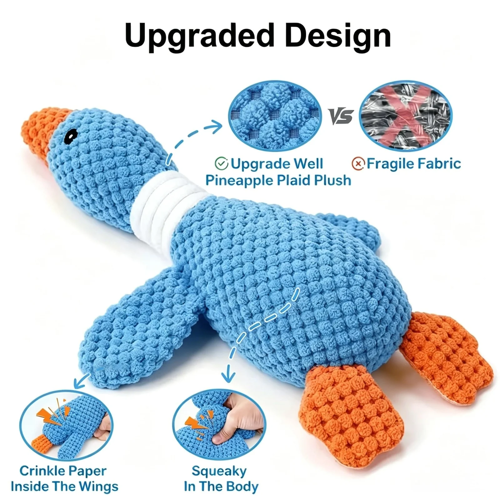 Duck Dog Toys For Aggressive Chewers - Fun Crinkle Squeaky Plush Chew The Best Puppy… — image 4