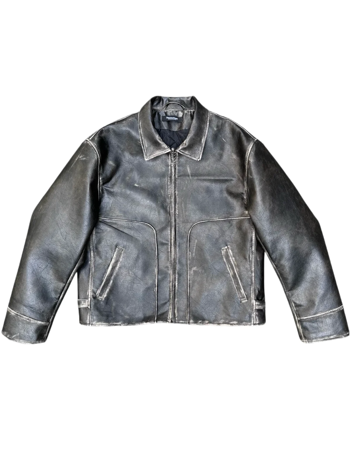 Eco-friendly Leather Handcrafted Distressed And Rubbed Short Wide PU Jacket — image 4