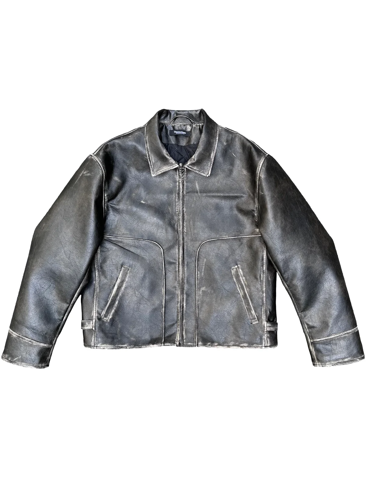 Eco-friendly Leather Handcrafted Distressed And Rubbed Short Wide PU Jacket — image 5