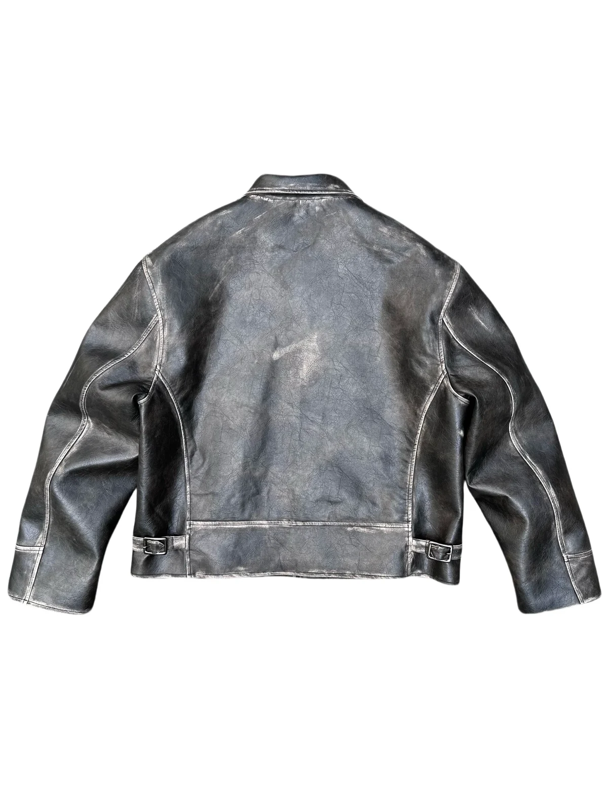 Eco-friendly Leather Handcrafted Distressed And Rubbed Short Wide PU Jacket — image 2