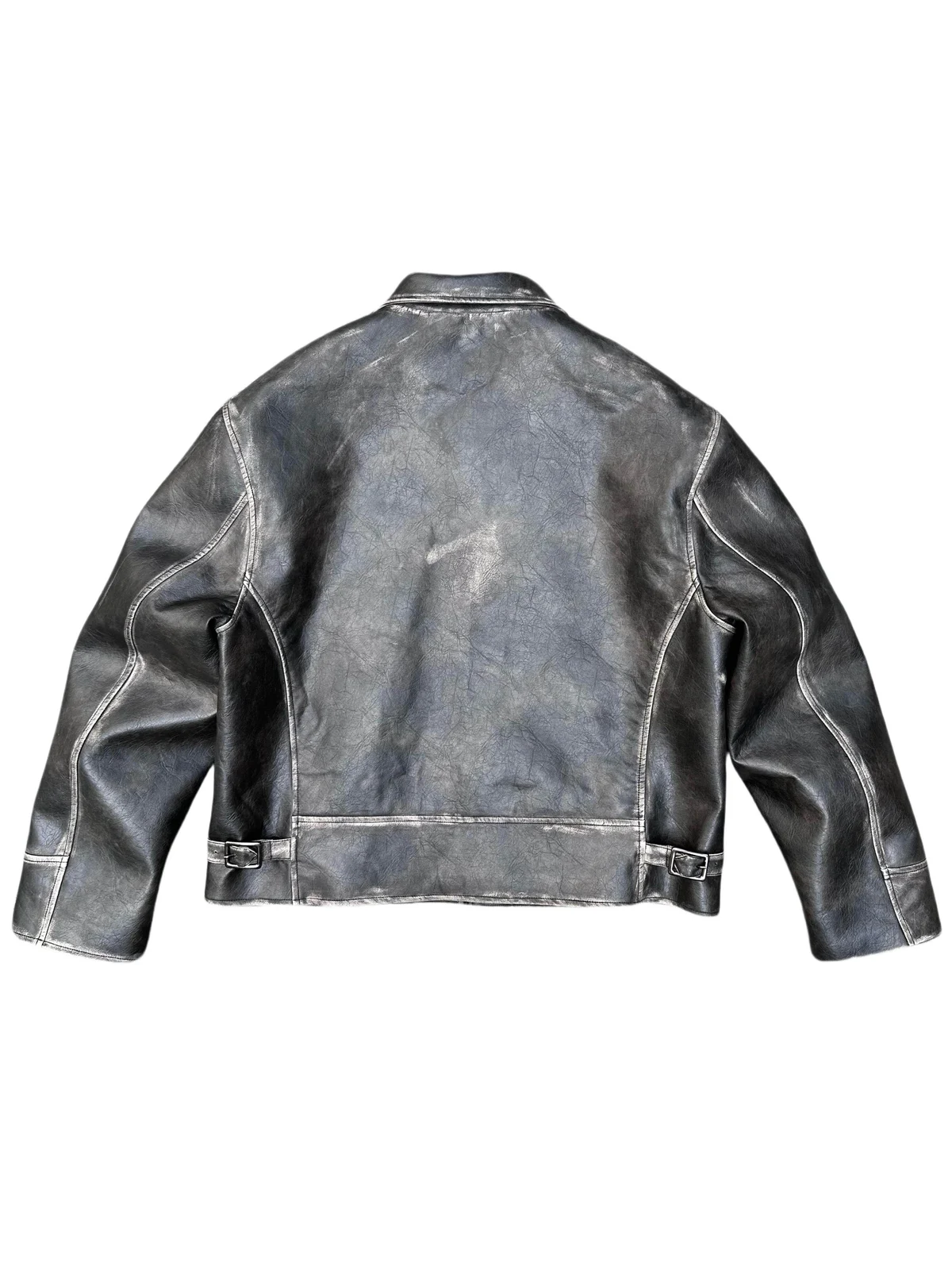 Eco-friendly Leather Handcrafted Distressed And Rubbed Short Wide PU Jacket — image 1