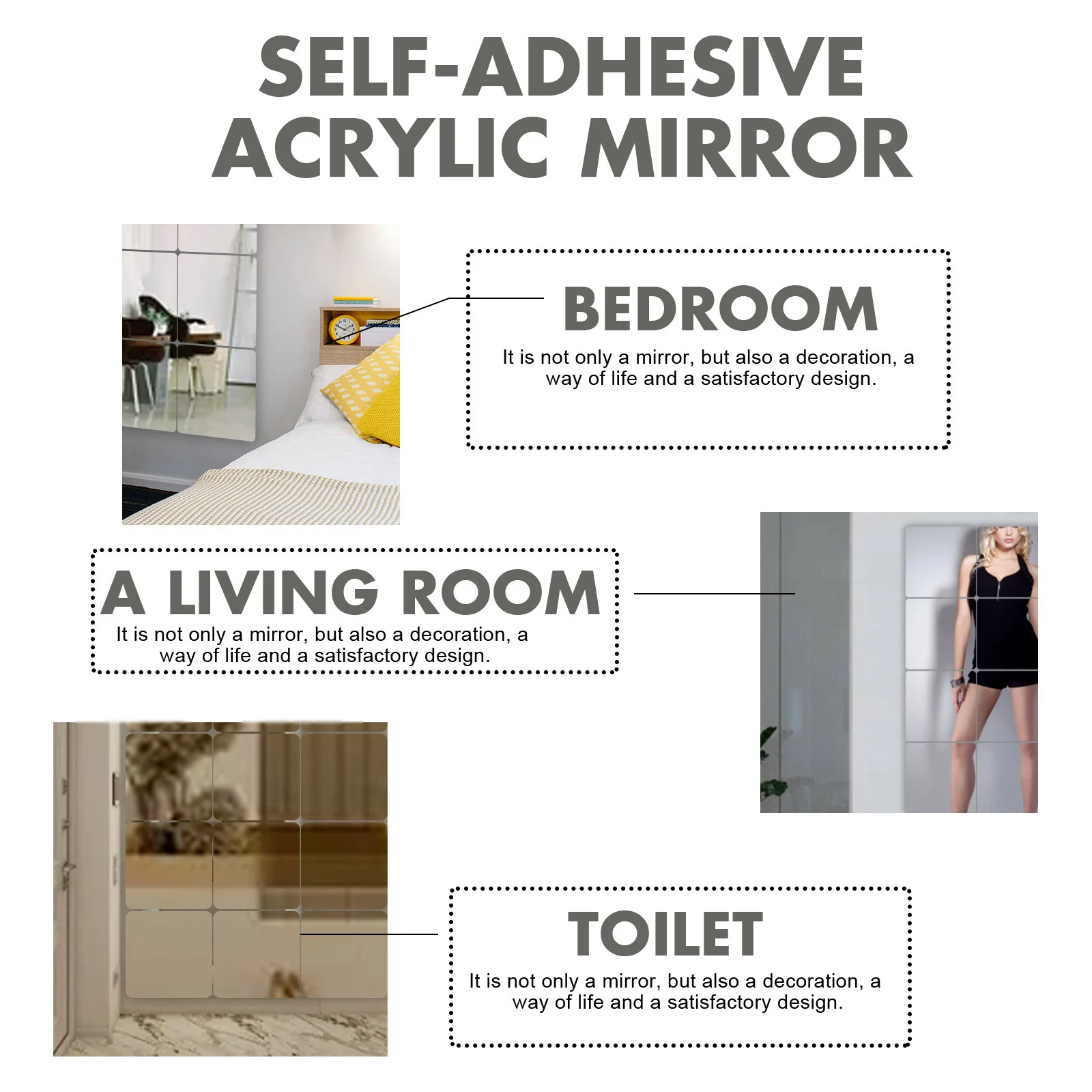 Eelhoe Self-adhesive Anti-fall Wall Mirror Bedroom Splicing Sticker Three-dimensional… — image 4