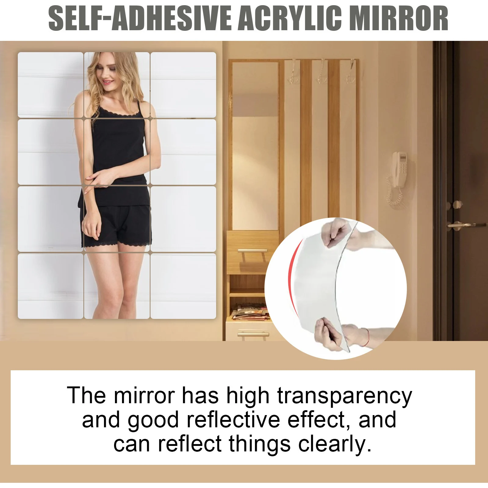 Eelhoe Self-adhesive Anti-fall Wall Mirror Bedroom Splicing Sticker Three-dimensional… — image 5