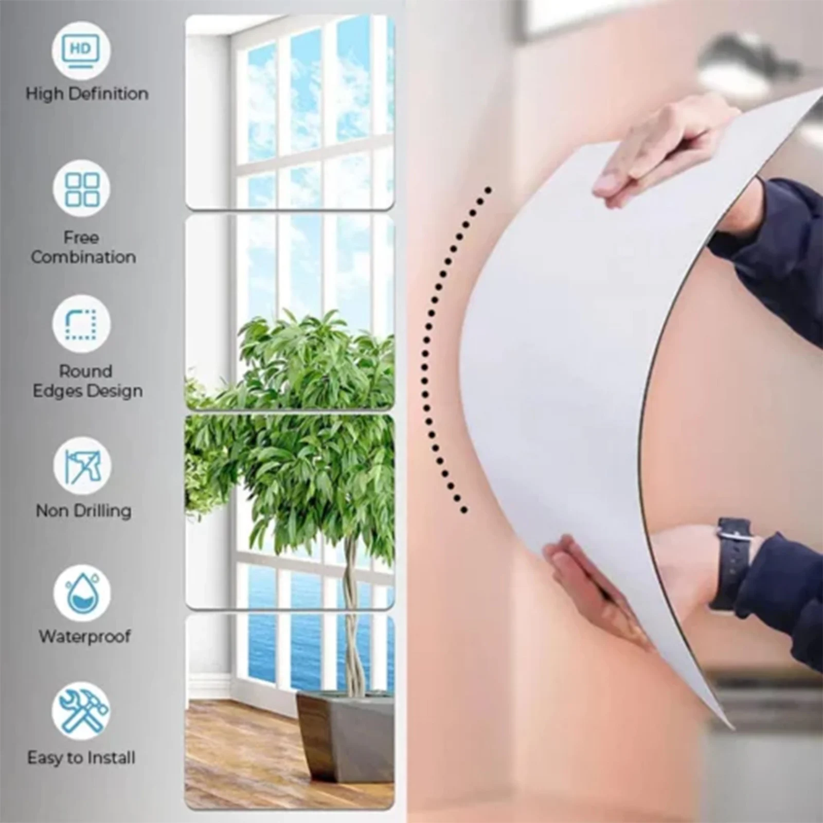 Eelhoe Self-adhesive Anti-fall Wall Mirror Bedroom Splicing Sticker Three-dimensional… — image 2