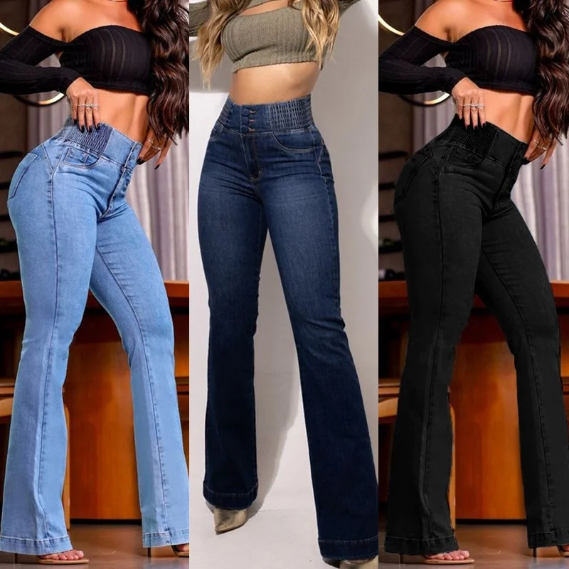 Elastic Waisted High-waist Stretch Slim-fit Boot-lift Denim Trousers — image 4