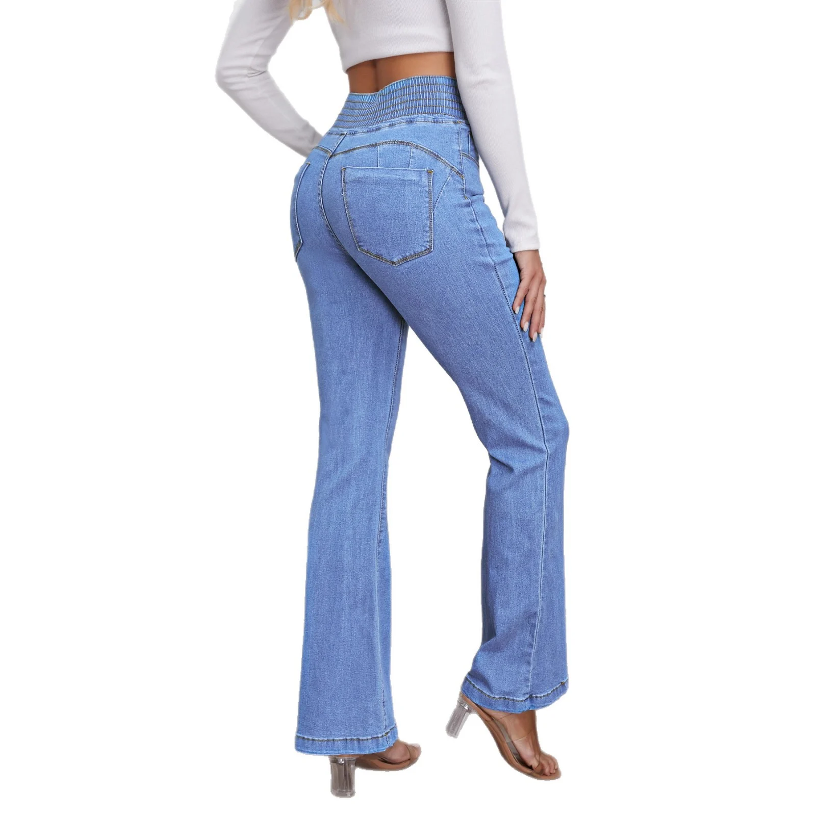 Elastic Waisted High-waist Stretch Slim-fit Boot-lift Denim Trousers — image 2