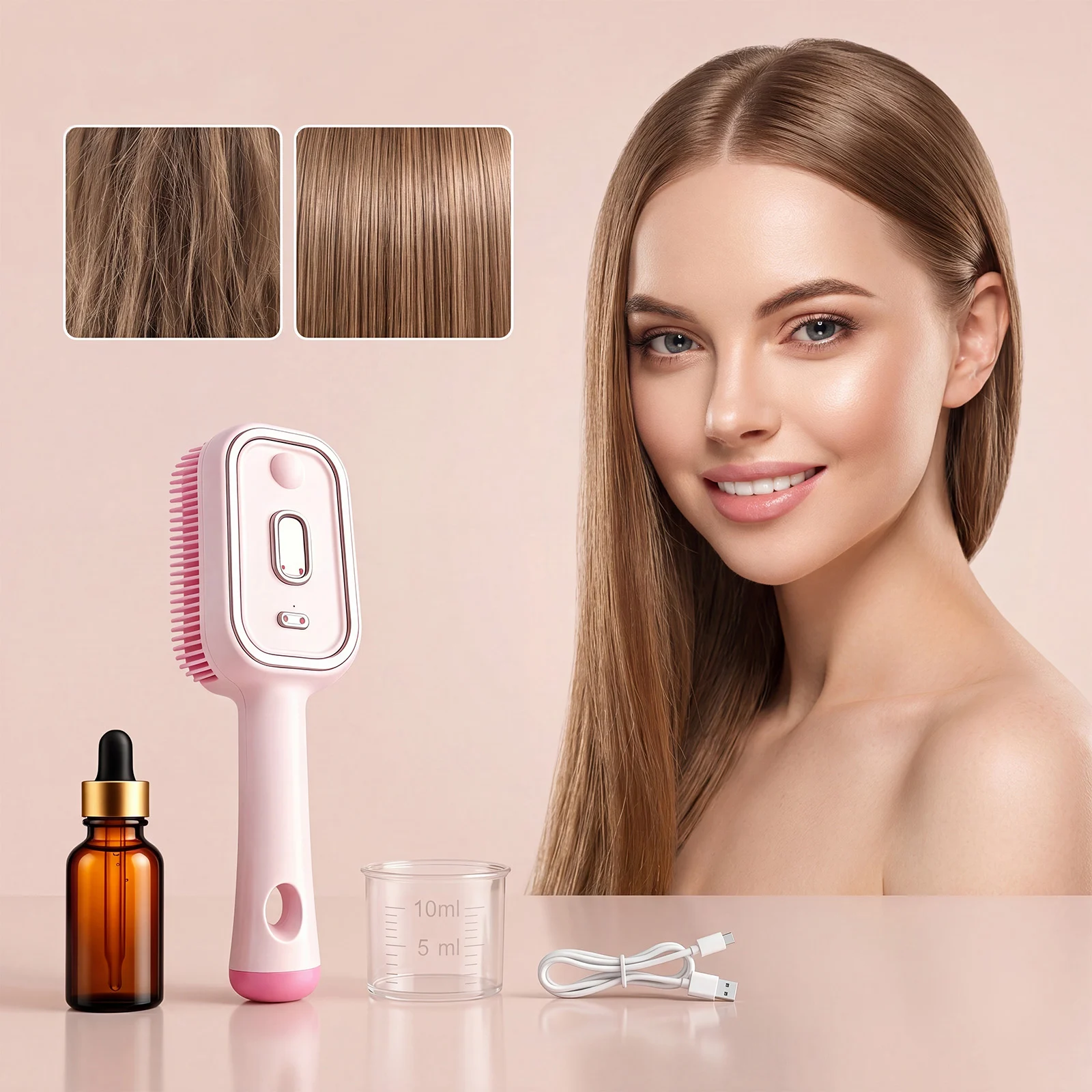 Electric Mist Curing Massage Comb Set Red Light-essence-measuring Cup - Nude Pink… — image 4