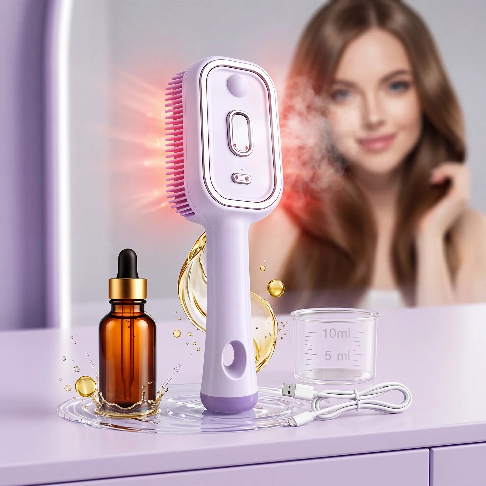 Electric Mist Curing Massage Comb Set Red Light-essence-measuring Cup-purple Purple,… — image 5