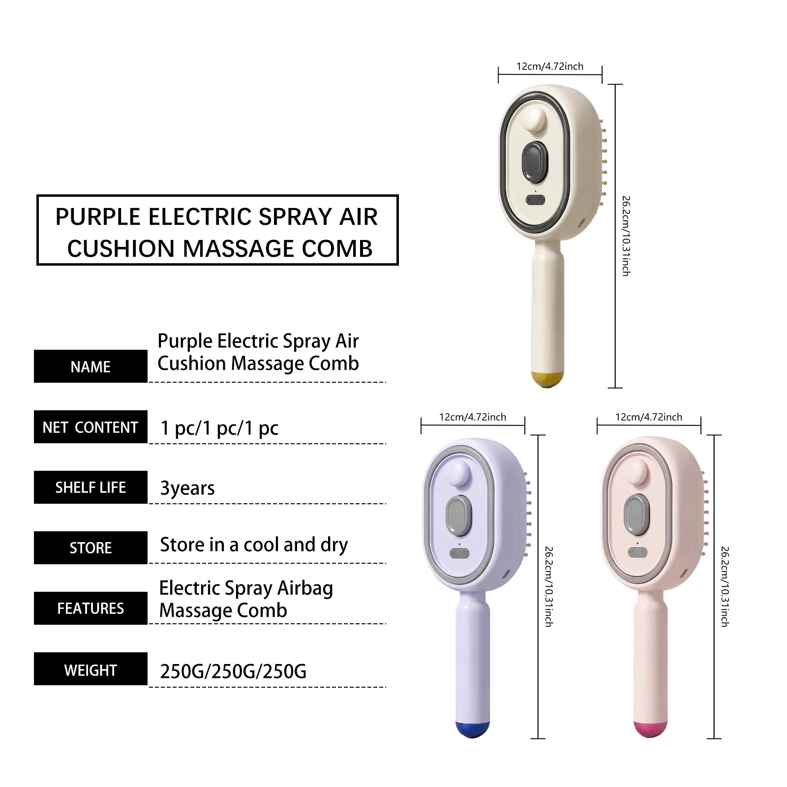 Electric Spray Air Bag Massage Comb Off White — image 3