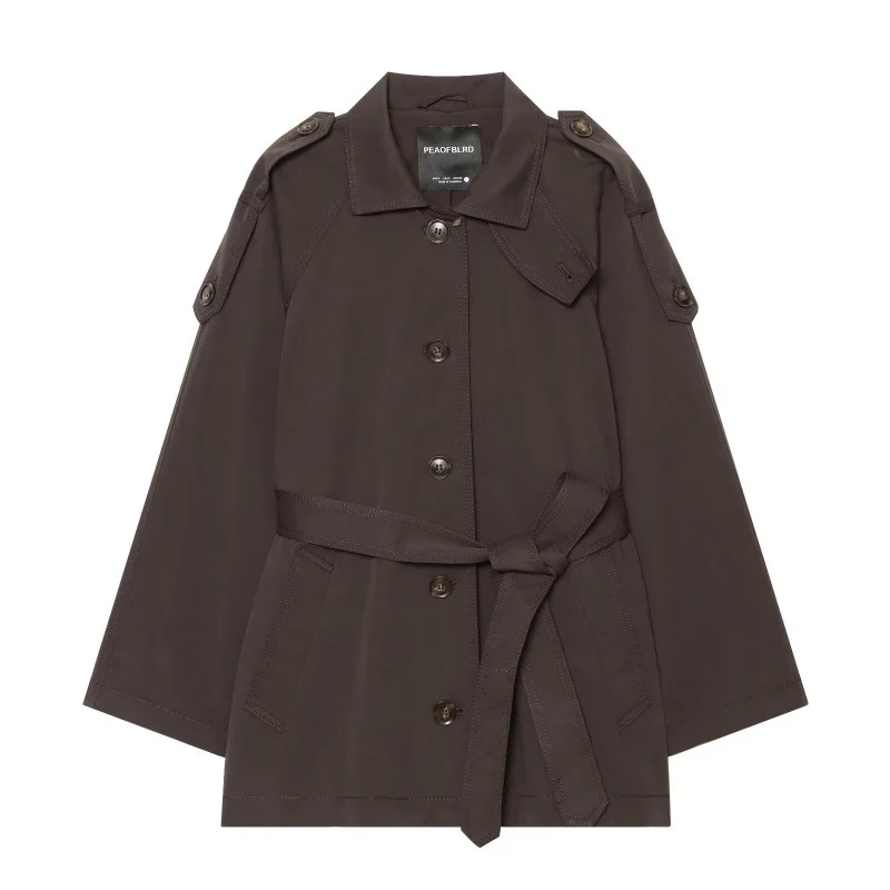 Elegant Belted Twill-textured Trench Coat — image 1