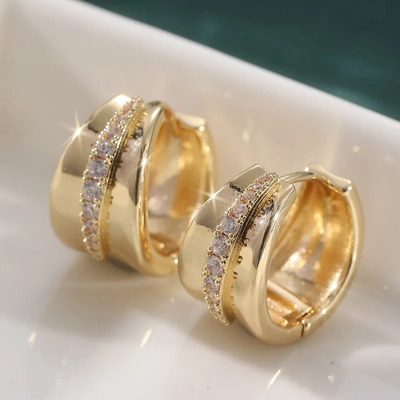 Elegant Crystal Wave Hoop Earrings Gold Tone Brass Women Daily Party Fashion Jewelry… — image 5