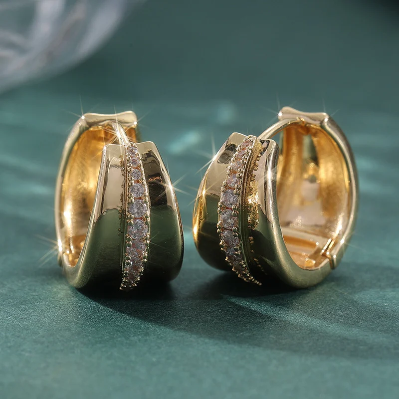 Elegant Crystal Wave Hoop Earrings Gold Tone Brass Women Daily Party Fashion Jewelry… — image 2