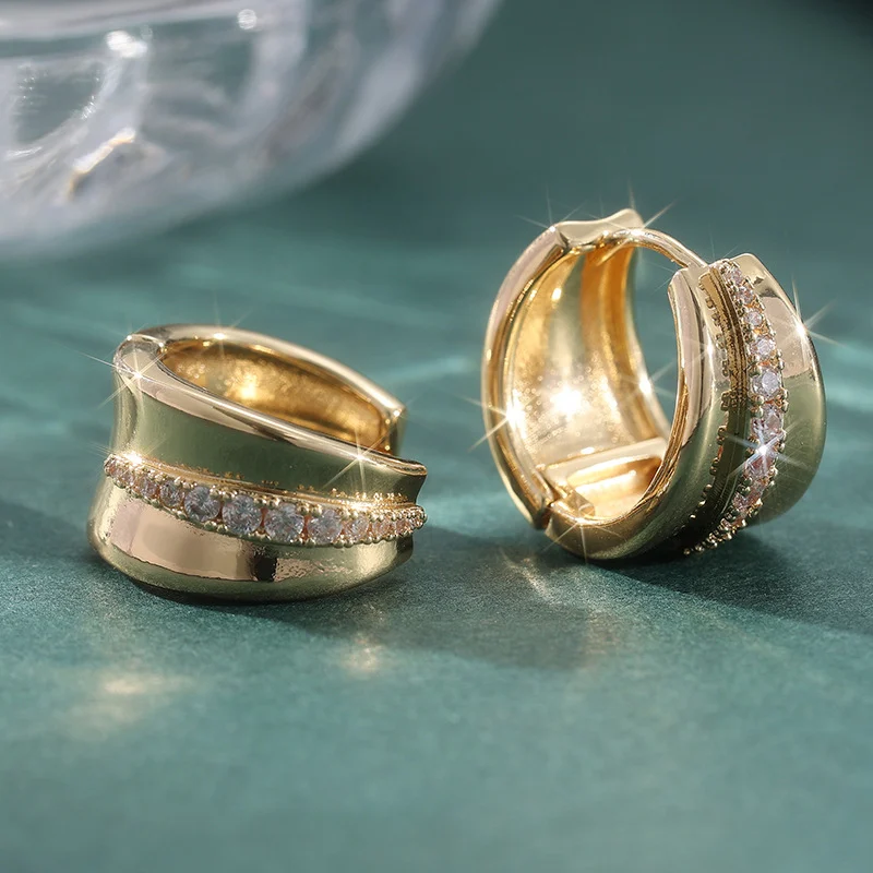 Elegant Crystal Wave Hoop Earrings Gold Tone Brass Women Daily Party Fashion Jewelry… — image 4