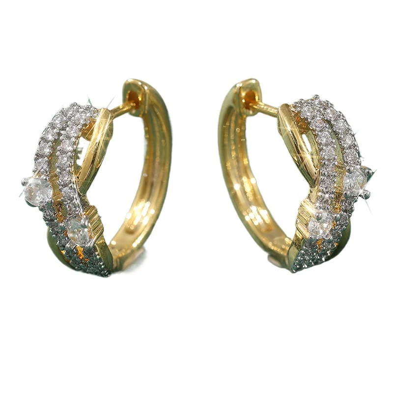 Elegant Layered Crystal Hoop Earrings Gold Tone Brass Women Wedding Party Fashion… — image 3