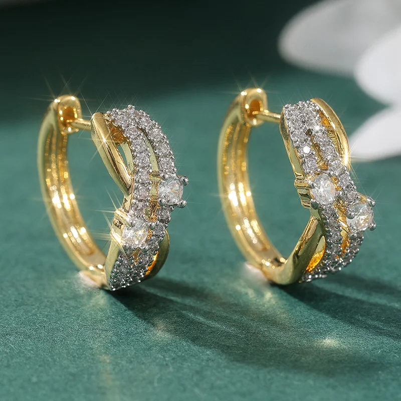 Elegant Layered Crystal Hoop Earrings Gold Tone Brass Women Wedding Party Fashion… — image 4