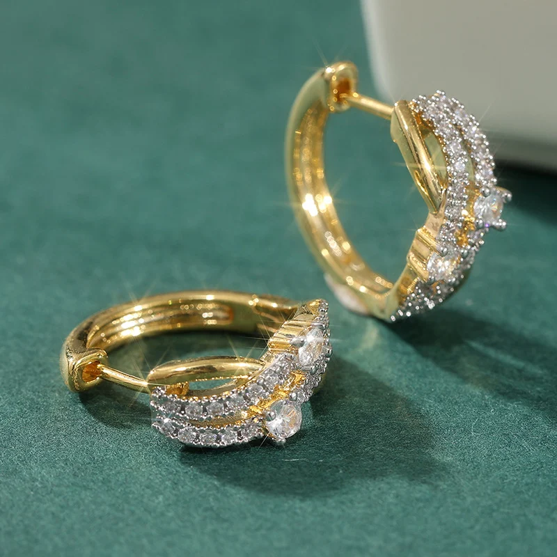Elegant Layered Crystal Hoop Earrings Gold Tone Brass Women Wedding Party Fashion… — image 2