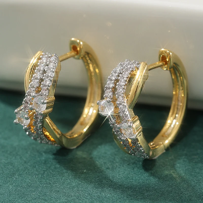 Elegant Layered Crystal Hoop Earrings Gold Tone Brass Women Wedding Party Fashion… — image 5