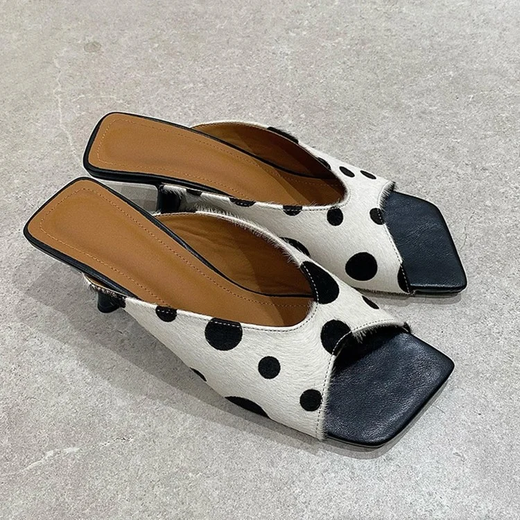 Elegant Polka-dot Square-toe Horsehair Slippers For Women — image 2