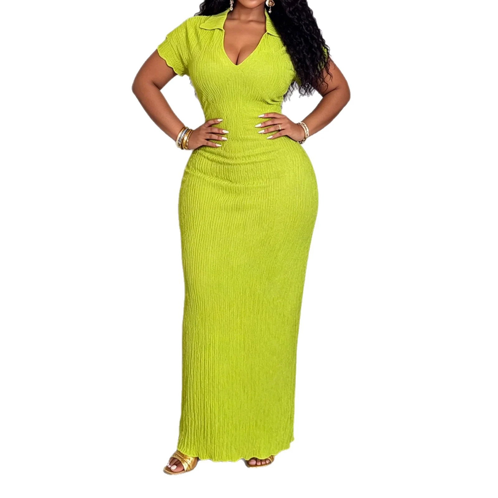 Elegant Polo-neck Knitted Midi Dress — image 3
