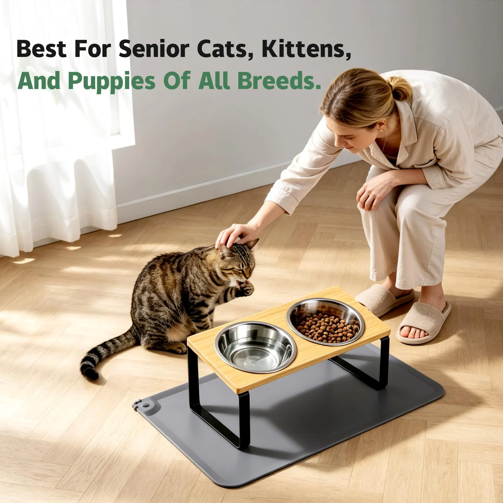 Elevated Tilted Cat Food Bowls With Mat, Stainless Stee 2 Water Feeder Anti-vomiting,… — image 5