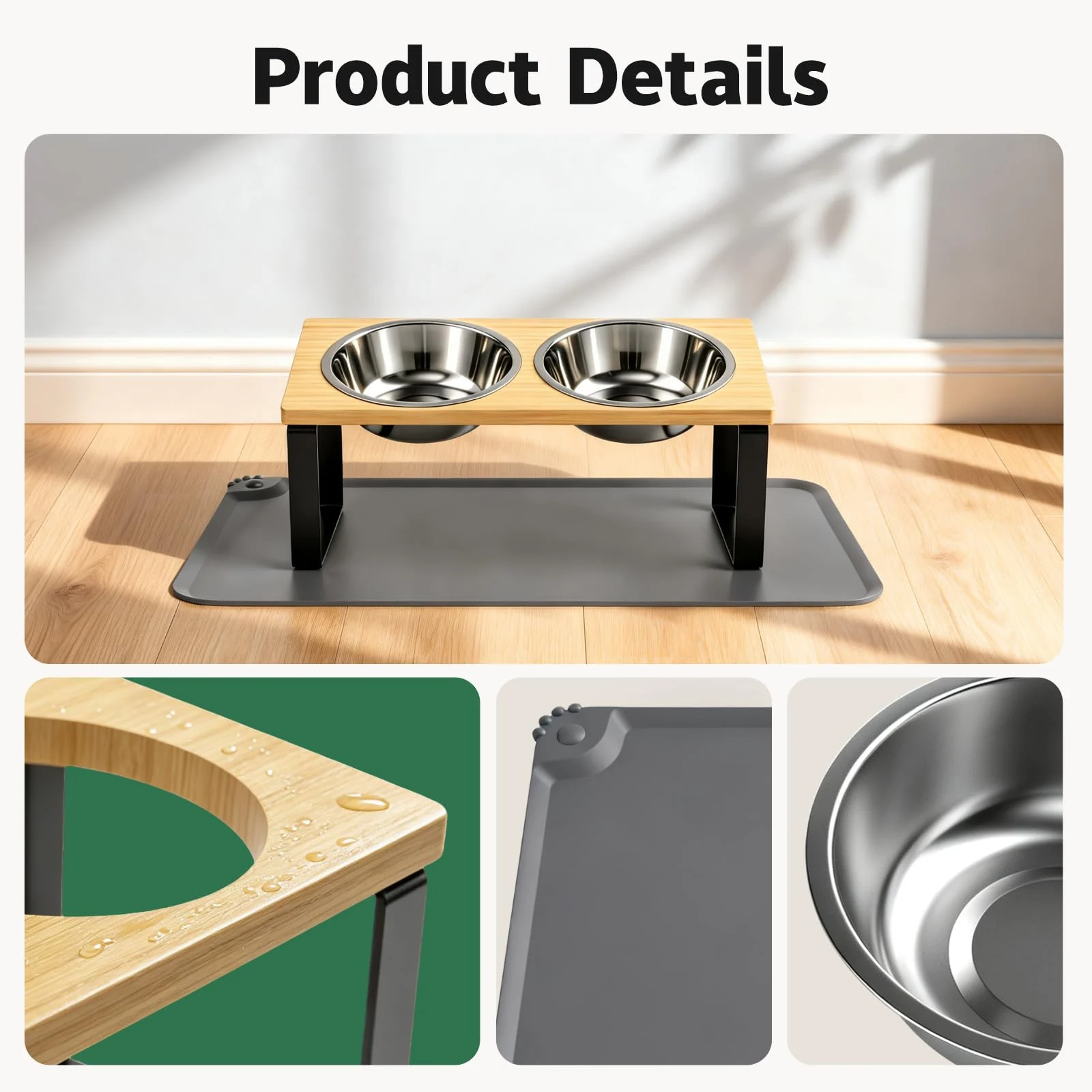Elevated Tilted Cat Food Bowls With Mat, Stainless Stee 2 Water Feeder Anti-vomiting,… — image 2