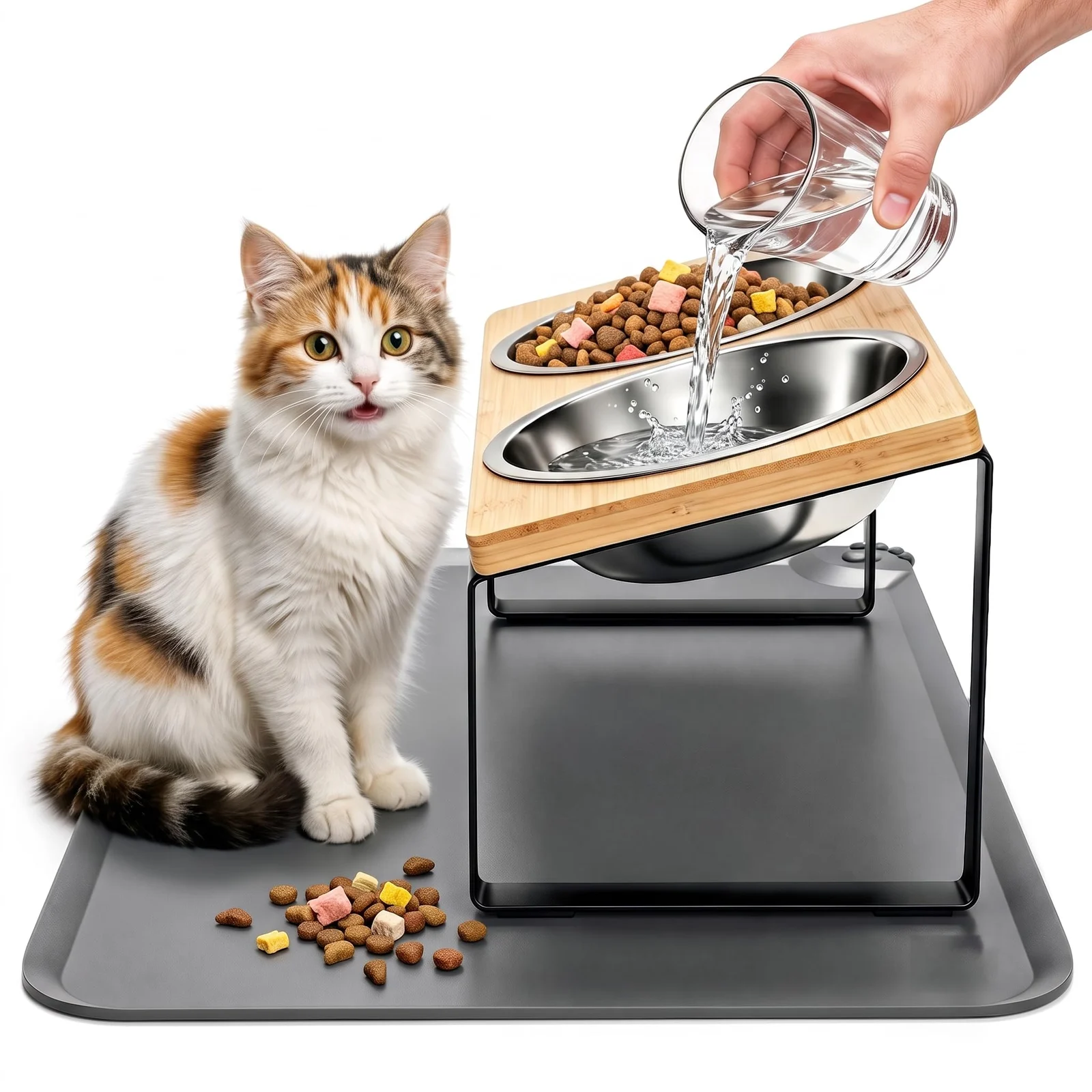 Elevated Tilted Cat Food Bowls With Mat, Stainless Stee 2 Water Feeder Anti-vomiting,… — image 4