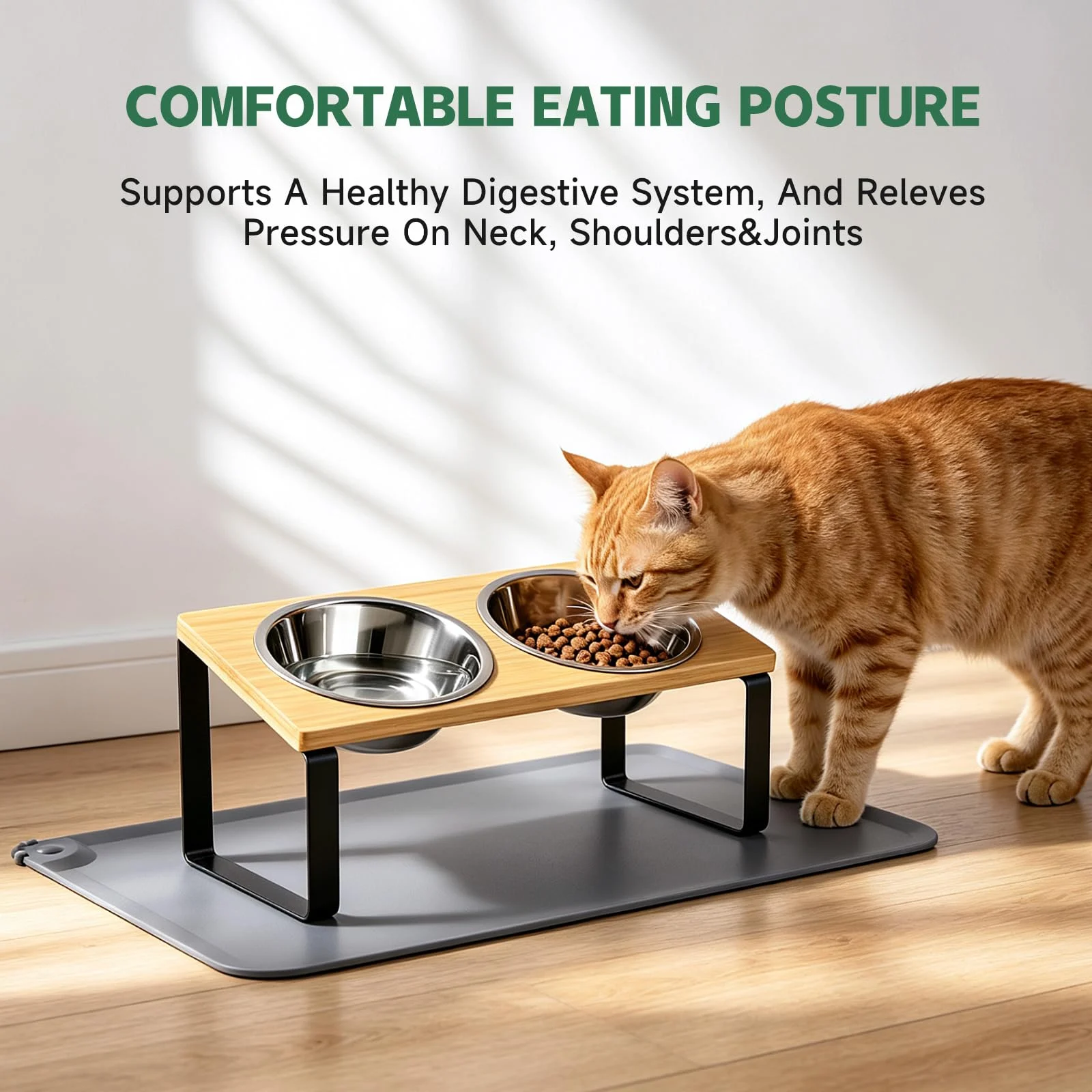 Elevated Tilted Cat Food Bowls With Mat, Stainless Stee 2 Water Feeder Anti-vomiting,… — image 3