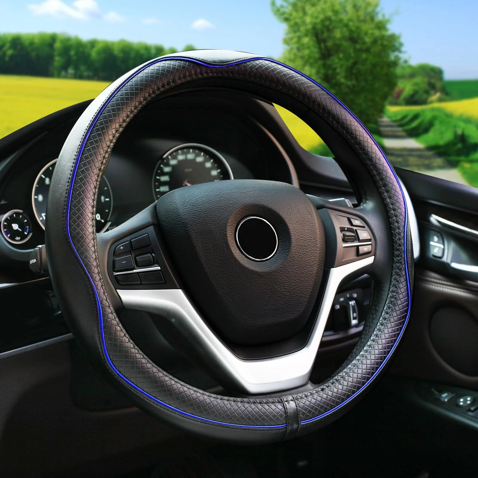 Embossed All-season Universal Leather Steering Wheel Cover — image 1