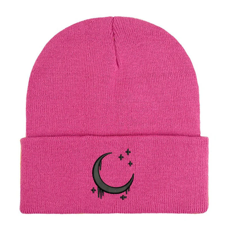 Embroidered Knitted Hat With Moon And Stars Design Autumnwinter Wool — image 7
