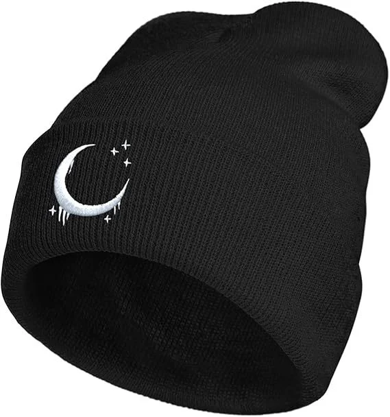 Embroidered Knitted Hat With Moon And Stars Design Autumnwinter Wool — variant image