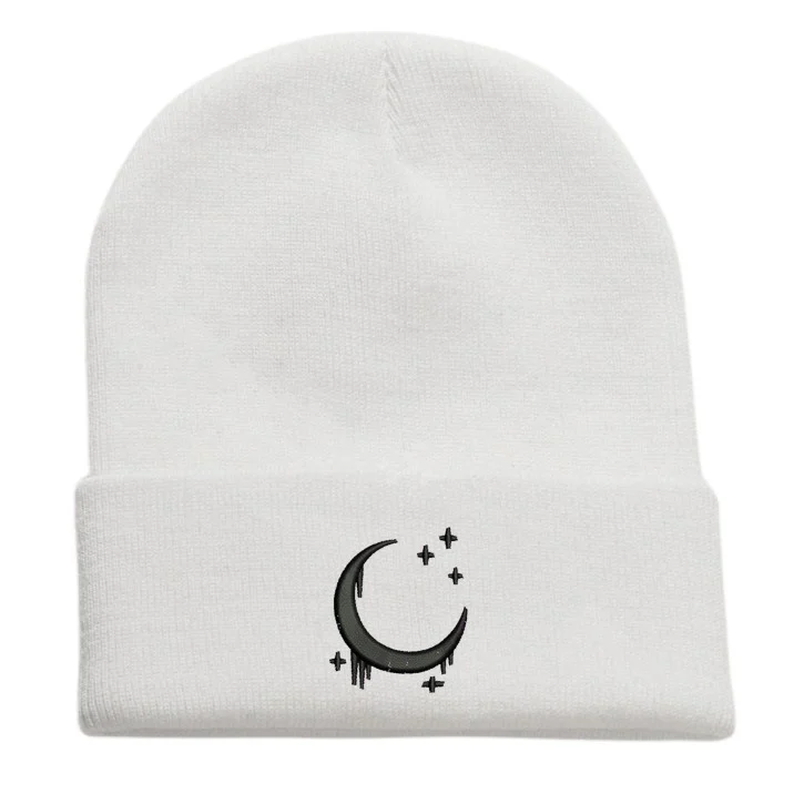 Embroidered Knitted Hat With Moon And Stars Design Autumnwinter Wool — image 3