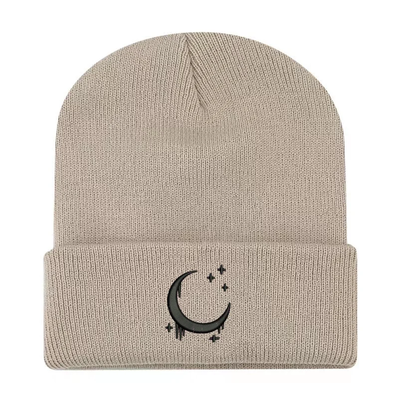 Embroidered Knitted Hat With Moon And Stars Design Autumnwinter Wool — image 2