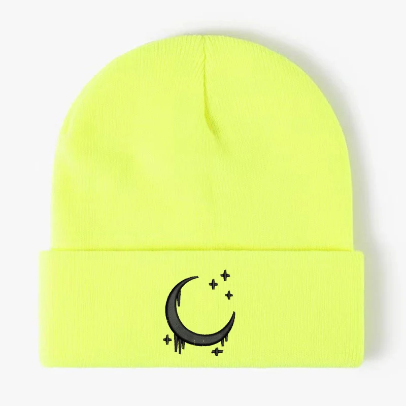 Embroidered Knitted Hat With Moon And Stars Design Autumnwinter Wool — image 8