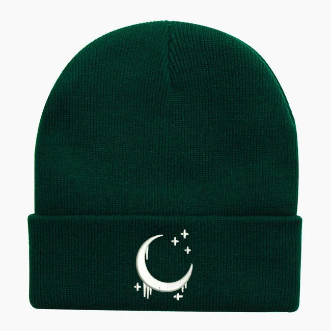 Embroidered Knitted Hat With Moon And Stars Design Autumnwinter Wool — variant image