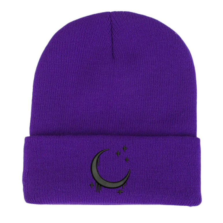 Embroidered Knitted Hat With Moon And Stars Design Autumnwinter Wool — image 4