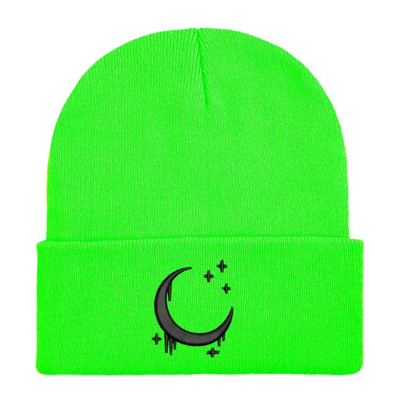 Embroidered Knitted Hat With Moon And Stars Design Autumnwinter Wool — variant image