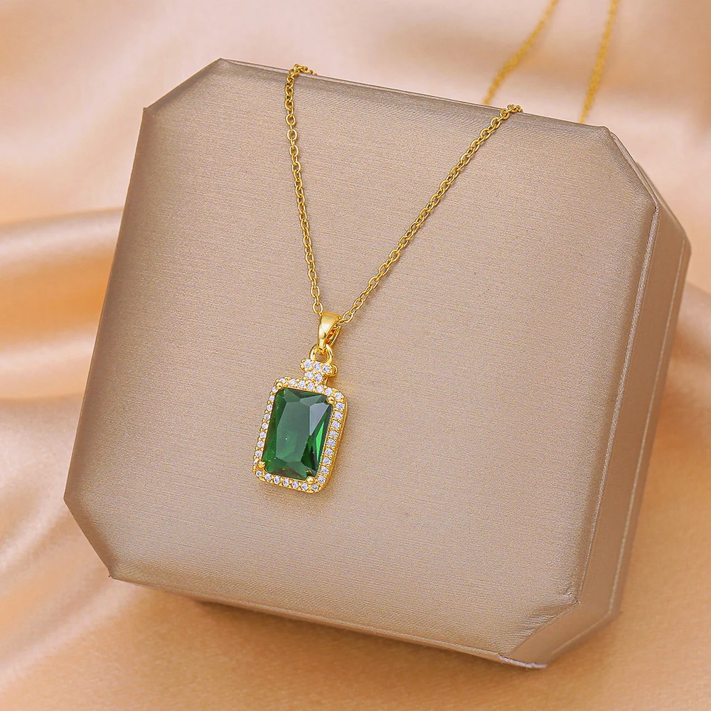 Emerald Gem Perfume Bottle Titanium Steel Necklace Women's Light Luxury Niche Clavicle… — image 3